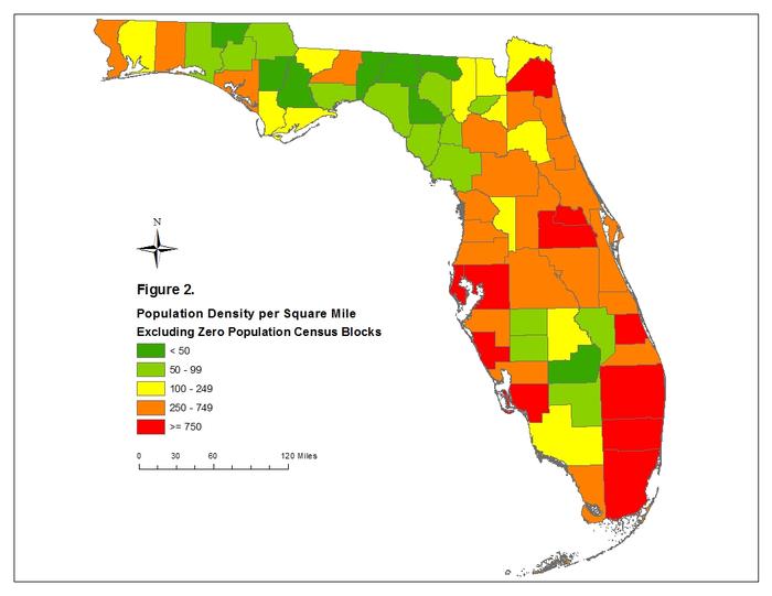 Measuring Population Density For Counties In Florida Www Bebr