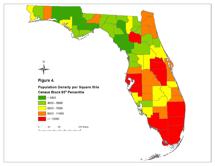 Measuring Population Density For Counties In Florida Www Bebr