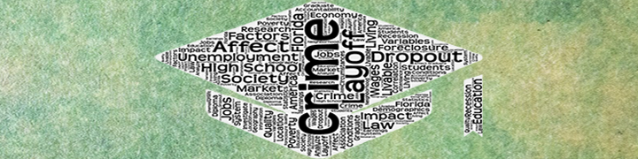 Image of a graduation cap made of words like Crime, Layoff, Dropout, Society, Unemployment, and Education